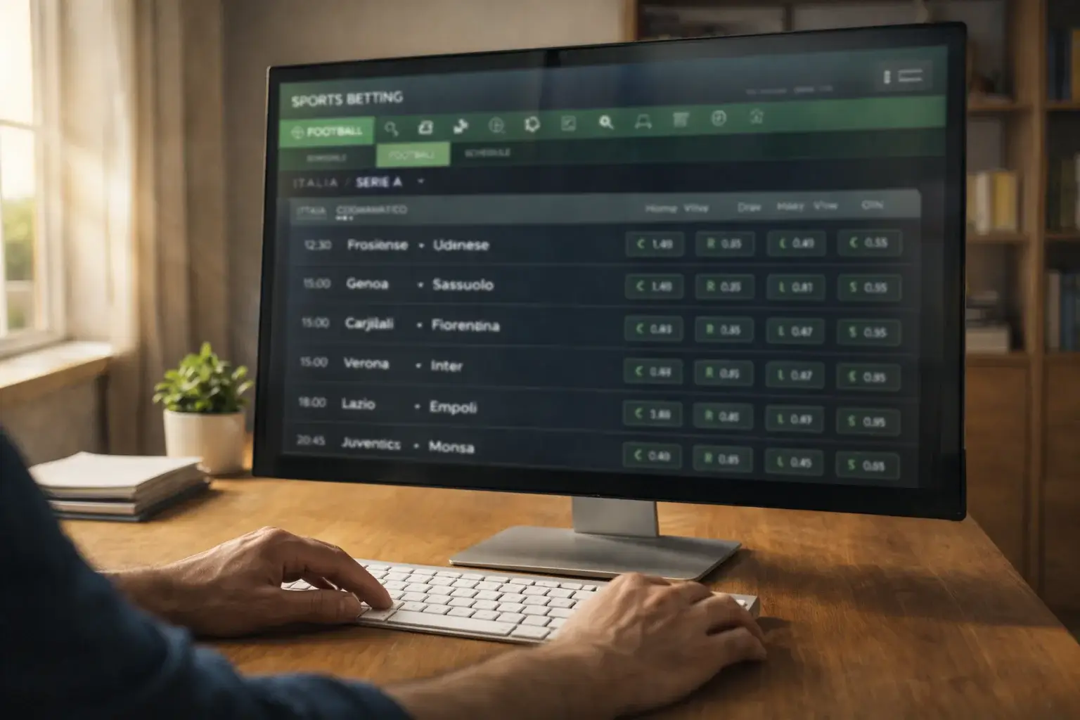 Schermata di piattaforma bookmaker con palinsesto partite di calcio Serie A